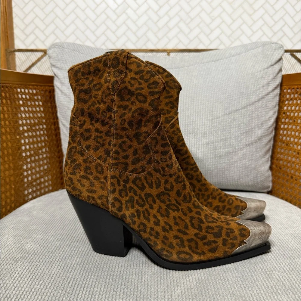 Free People Brayden Western Boot Leopard Suede